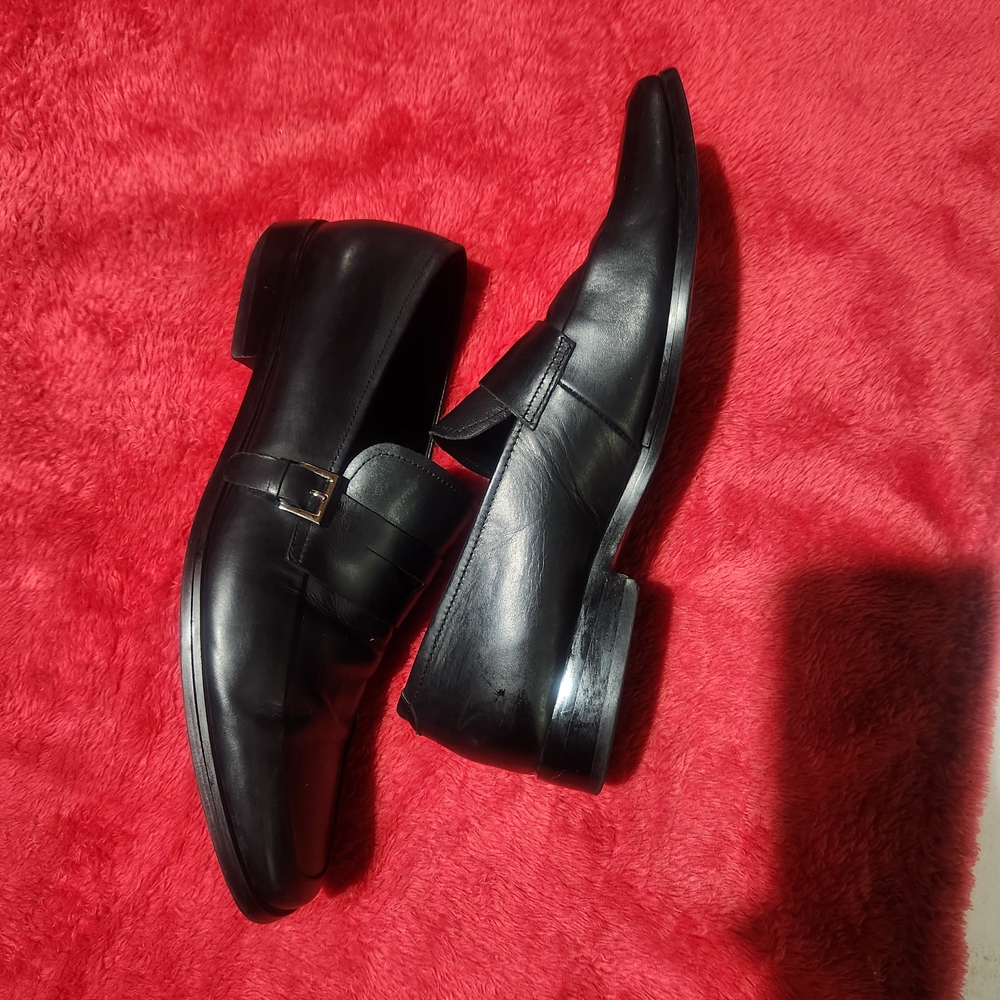 PRADA Milano Black Leather Penny Loafers Buckle Detail Made in Italy Size 41 / 8
